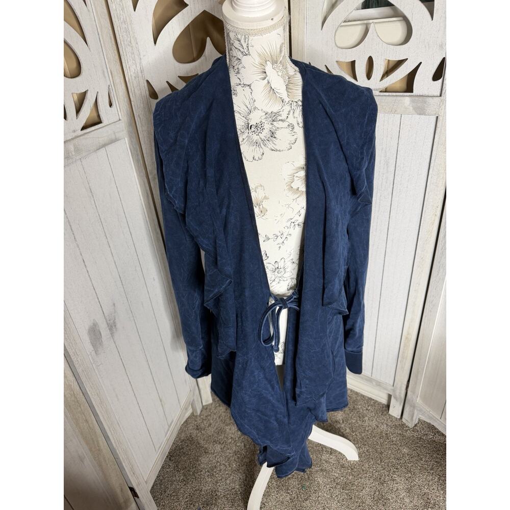 Testimony Los Angeles Cardigan Open Flowy Blue Acid Wash French Terry Sz Small